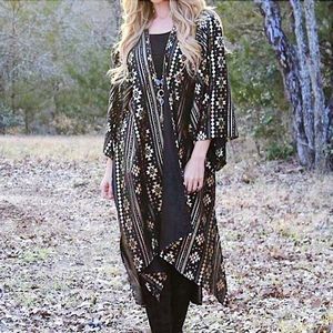 Lucky & Blessed Waterfall Aztec Print High/Low Kimono